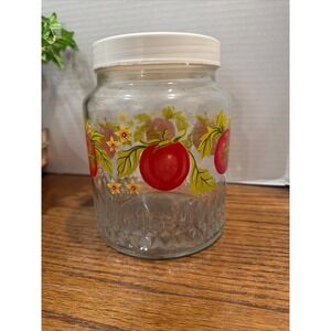 Vintage 1970s Tomato Glass Canister Retro Kitchen Jar with Lid Mid Century